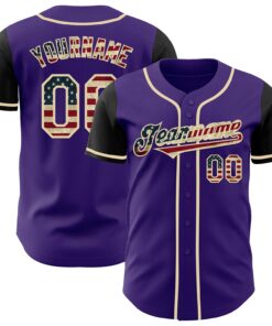 Custom Purple Vintage USA Flag Black-Cream Authentic Two Tone Baseball Jersey