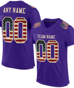 Custom Purple Vintage USA Flag-City Cream Mesh Authentic Football Jersey