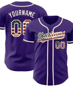 Custom Purple Vintage USA Flag-Cream Authentic Baseball Jersey
