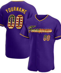 Custom Purple Vintage USA Flag-Gold Authentic Baseball Jersey