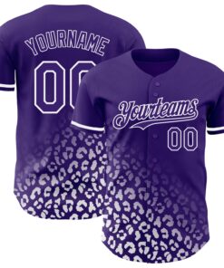 Custom Purple White 3D Pattern Design Leopard Print Fade Fashion Authentic Baseball Jersey