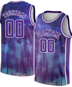 Custom Purple White Abstract Watercolor Monsoon Authentic City Edition Basketball Jersey