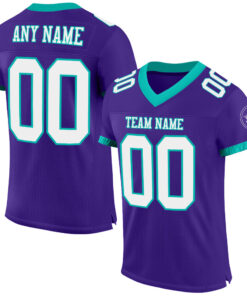 Custom Purple White-Aqua Mesh Authentic Football Jersey