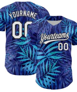 Custom Purple White-Black 3D Tropical Hawaii Leaves Authentic Baseball Jersey