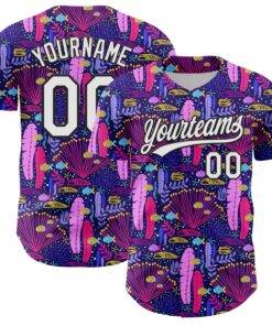 Custom Purple White-Black 3D Tropical Hawaii Plant Authentic Baseball Jersey
