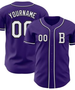 Custom Purple White-Black Authentic Baseball Jersey