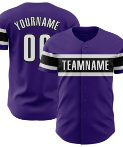 Custom Purple White-Black Authentic Baseball Jersey