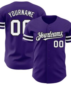 Custom Purple White-Black Authentic Baseball Jersey