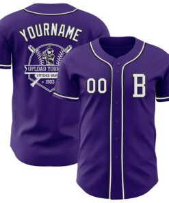 Custom Purple White-Black Authentic Baseball Jersey