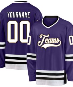 Custom Purple White-Black Hockey Jersey