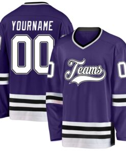 Custom Purple White-Black Hockey Jersey