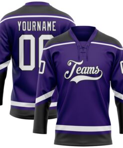Custom Purple White-Black Hockey Lace Neck Jersey