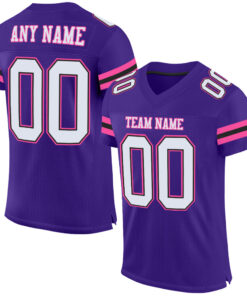 Custom Purple White Black-Pink Mesh Authentic Football Jersey
