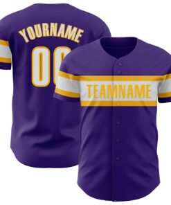 Custom Purple White-Gold Authentic Baseball Jersey