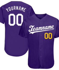 Custom Purple White-Gold Authentic Baseball Jersey