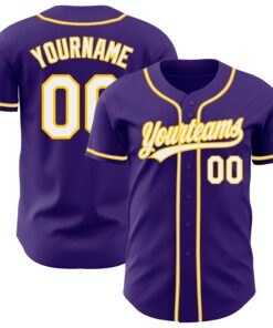 Custom Purple White-Gold Authentic Baseball Jersey