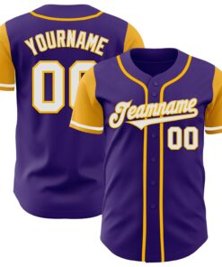 Custom Purple White-Gold Authentic Two Tone Baseball Jersey