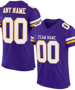 Custom Purple White-Gold Mesh Authentic Football Jersey