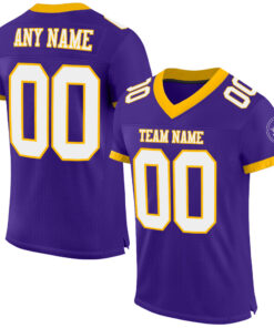 Custom Purple White-Gold Mesh Authentic Football Jersey
