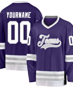 Custom Purple White-Gray Hockey Jersey