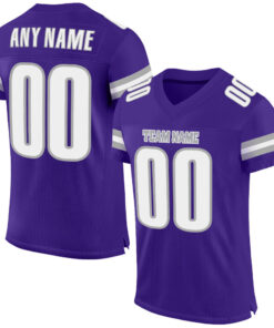 Custom Purple White-Gray Mesh Authentic Football Jersey