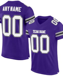 Custom Purple White-Gray Mesh Authentic Football Jersey