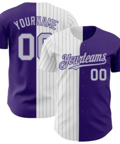 Custom Purple White-Gray Pinstripe Authentic Split Fashion Baseball Jersey