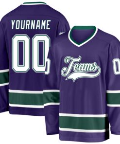 Custom Purple White-Green Hockey Jersey