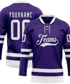 Custom Purple White Hockey Lace Neck Jersey