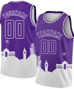 Custom Purple White Holiday Travel Monuments Silhouette Authentic City Edition Basketball Jersey