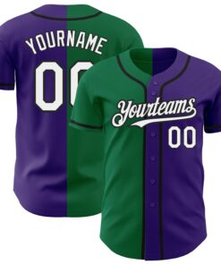 Custom Purple White Kelly Green-Black Authentic Split Fashion Baseball Jersey