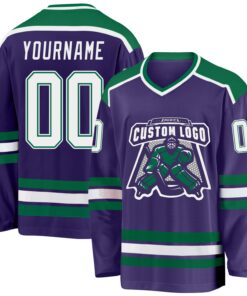 Custom Purple White-Kelly Green Hockey Jersey