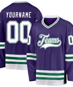 Custom Purple White-Kelly Green Hockey Jersey