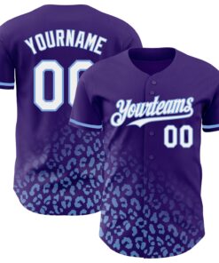 Custom Purple White-Light Blue 3D Pattern Design Leopard Print Fade Fashion Authentic Baseball Jersey