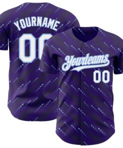 Custom Purple White-Light Blue 3D Pattern Design Slant Lines Authentic Baseball Jersey