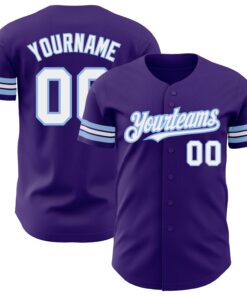 Custom Purple White-Light Blue Authentic Baseball Jersey