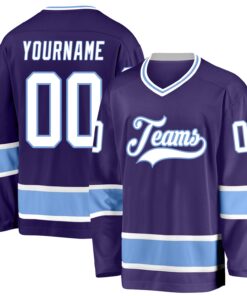 Custom Purple White-Light Blue Hockey Jersey