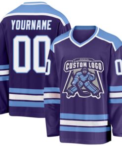 Custom Purple White-Light Blue Hockey Jersey