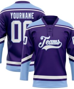 Custom Purple White-Light Blue Hockey Lace Neck Jersey