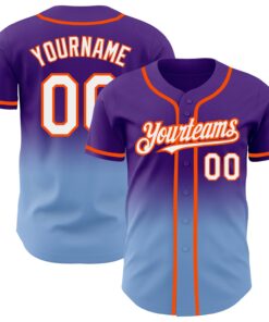 Custom Purple White Light Blue-Orange Authentic Fade Fashion Baseball Jersey