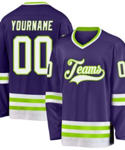 Custom Purple White-Neon Green Hockey Jersey