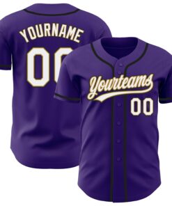 Custom Purple White Old Gold-Black Authentic Baseball Jersey