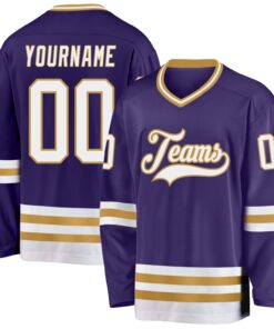 Custom Purple White-Old Gold Hockey Jersey