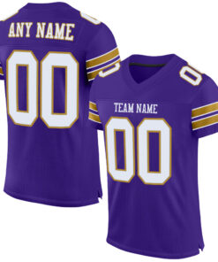 Custom Purple White-Old Gold Mesh Authentic Football Jersey