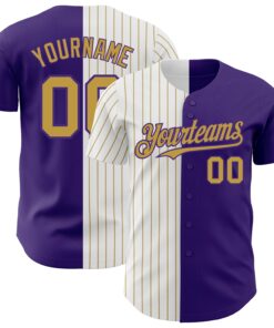 Custom Purple White-Old Gold Pinstripe Authentic Split Fashion Baseball Jersey