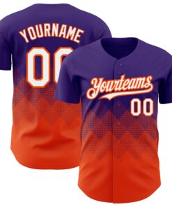 Custom Purple White-Orange 3D Pattern Design Gradient Square Shapes Authentic Baseball Jersey