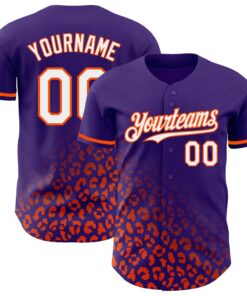 Custom Purple White-Orange 3D Pattern Design Leopard Print Fade Fashion Authentic Baseball Jersey