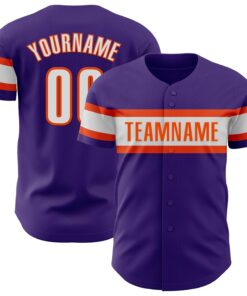 Custom Purple White-Orange Authentic Baseball Jersey