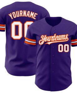 Custom Purple White-Orange Authentic Baseball Jersey