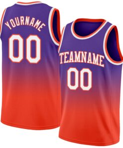 Custom Purple White-Orange Authentic Fade Fashion Basketball Jersey